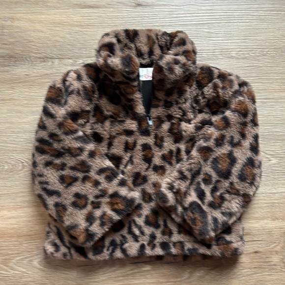 Mila & Rose  Faux Fur Leopard 3/4 zip Pullover Jacket Size 12-24M LIKE NEW - Picture 6 of 8